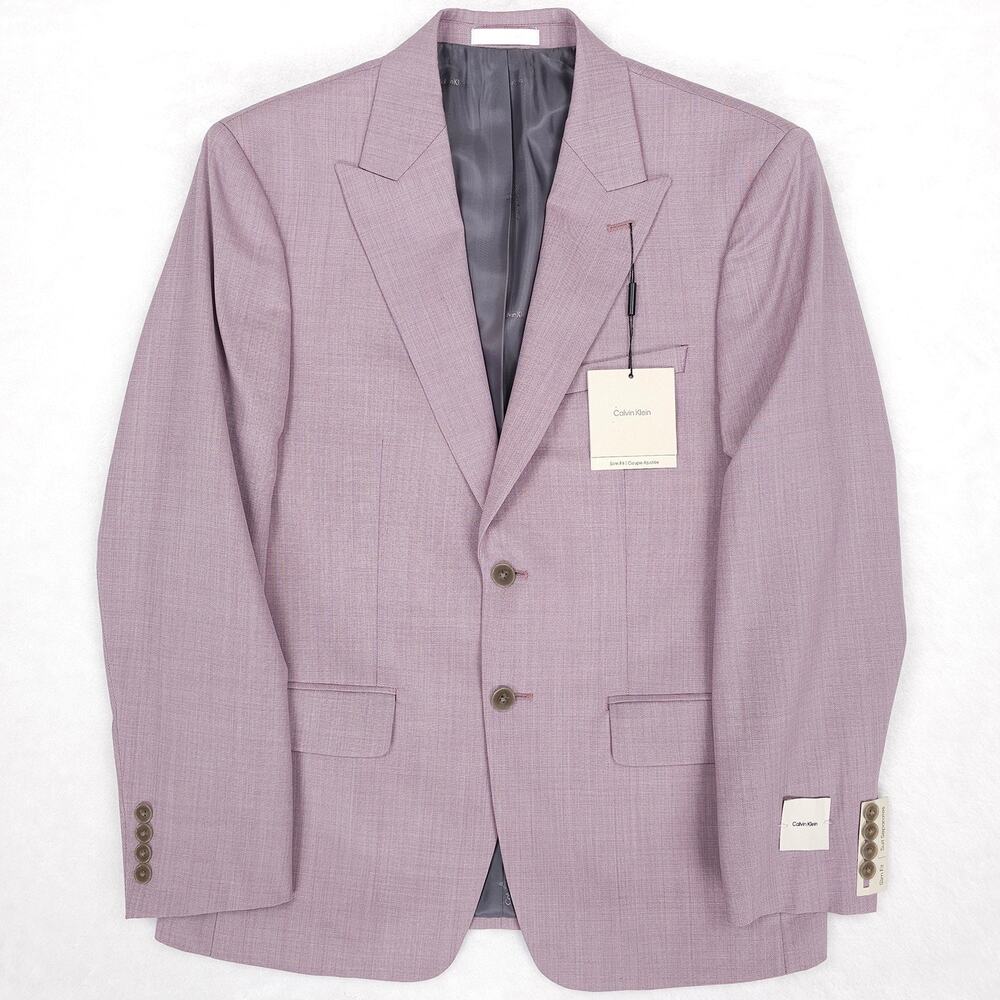 Calvin Klein Mens Slim Fit Suit Jacket 40S Pink Solid Stretch Wool Blend NWT